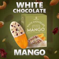 XOÀI NHÚNG SÔ CÔ LA TRẮNG PHỦ HẠT VÀ HOA ATISO HỘP 120G | WHITE CHOCOLATE DIPPED MANGO WITH NUTS & RED ROSELLE | TROPICAL FRUIT