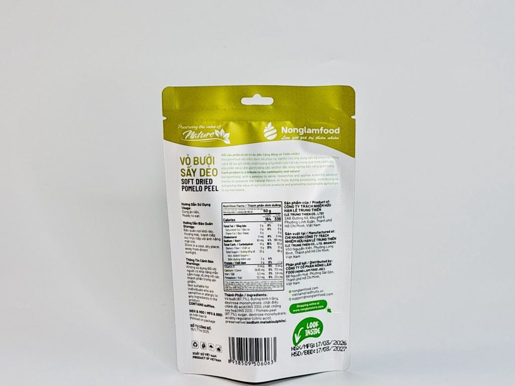 VỎ BƯỞI SẤY DẺO NONGLAMFOOD | TÚI 25G | DRIED POMELO PEEL | HEALTHY SNACK