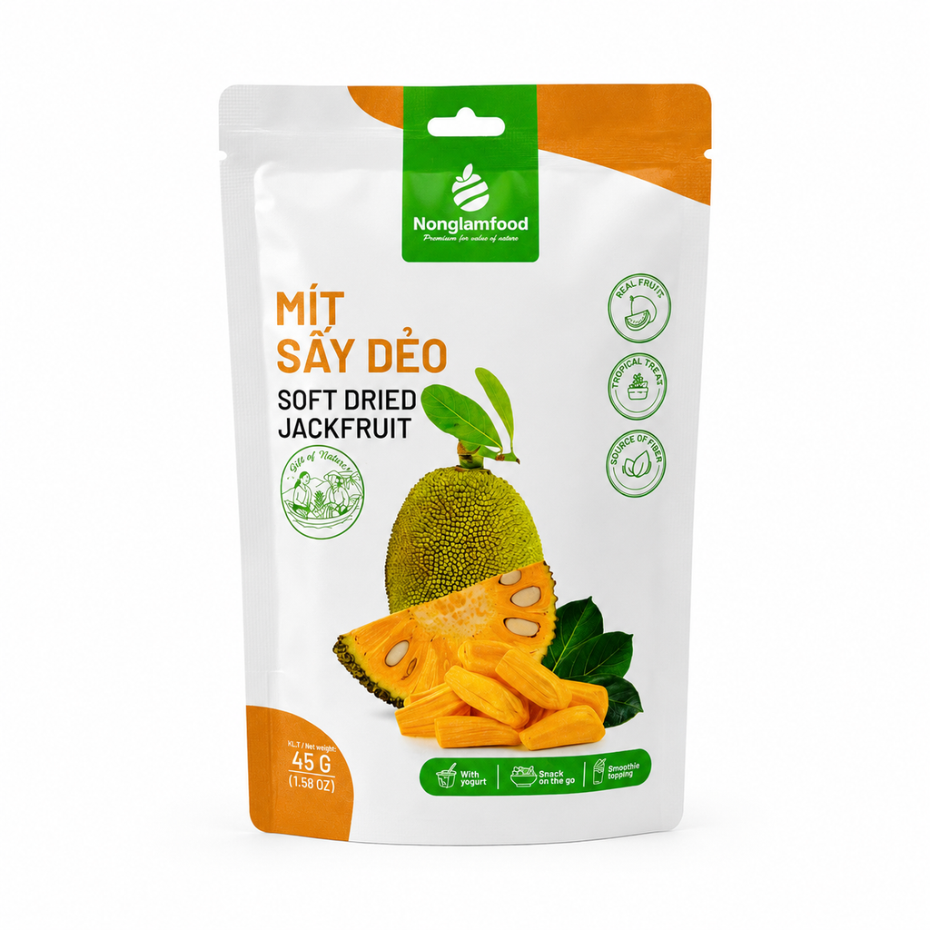 COMBO 8 TÚI TRÁI CÂY SẤY 4 VỊ NHIỆT ĐỚI 45G NONGLAMFOOD (DỪA SẤY GIÒN, VỎ BƯỞI CHANH DÂY, CHANH DÂY, MÍT SẤY DẺO) | NONGLAMFOOD TROPICAL DRIED FRUIT COMBO 8 BAGS × 45G (COCONUT, PASSION FRUIT POMELO PEEL, PASSION FRUIT, JACKFRUIT)