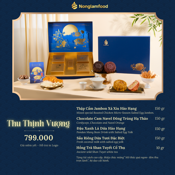 THU THỊNH VƯỢNG – BỘ QUÀ TẶNG TRUNG THU CAO CẤP 2026 (HỘP 4 BÁNH + 1 TRÀ)