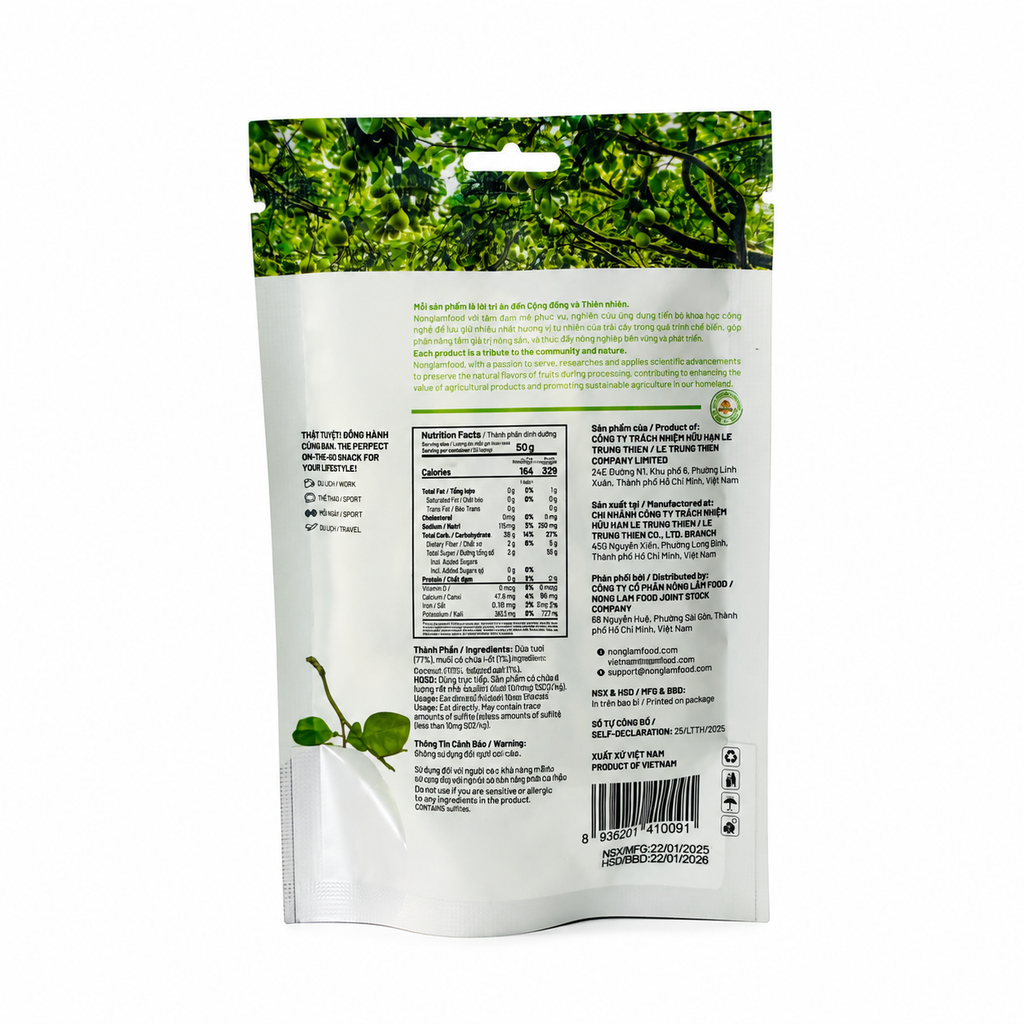 COMBO 8 TÚI TRÁI CÂY SẤY 4 VỊ NHIỆT ĐỚI 45G NONGLAMFOOD (DỪA SẤY GIÒN, VỎ BƯỞI CHANH DÂY, CHANH DÂY, MÍT SẤY DẺO) | NONGLAMFOOD TROPICAL DRIED FRUIT COMBO 8 BAGS × 45G (COCONUT, PASSION FRUIT POMELO PEEL, PASSION FRUIT, JACKFRUIT)