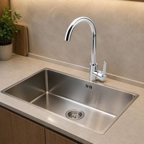 Vòi rửa bát nóng lạnh cần cứng inox 304 mạ crom bền đẹp