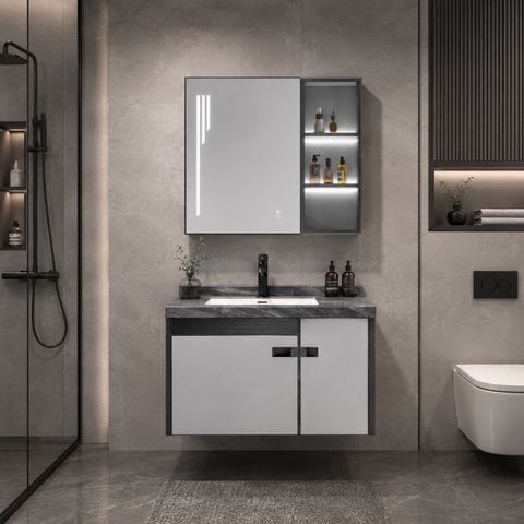 Tủ Chậu Lavabo Treo Tường 80x50 PVC Chống Nước Cao Cấp