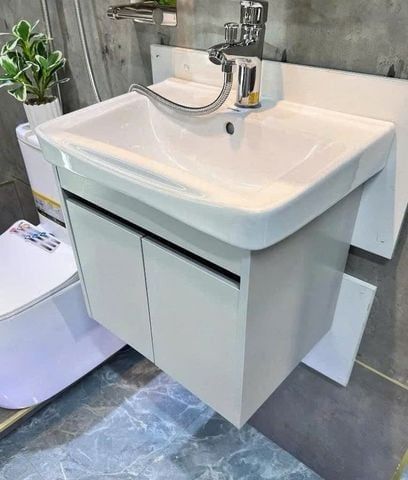 Tủ Lavabo Treo Tường 50x40cm Nhựa PVC – Chậu Sứ Nano Cao Cấp