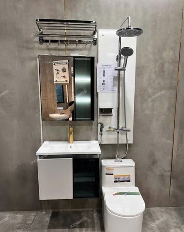 Tủ Lavabo Treo Tường 60x41cm Nhựa PVC – Chậu Sứ Nano Cao Cấp
