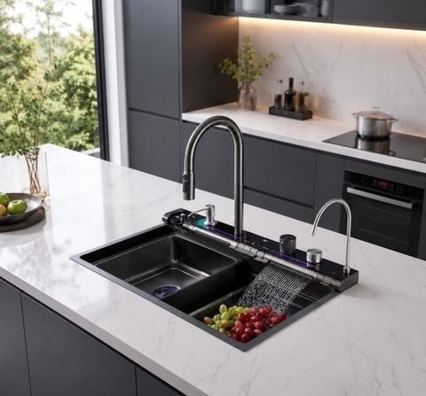 Chậu rửa inox 304 tích hợp LED 75x46cm đa năng thông minh