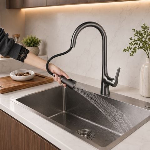 VC1990 - Vòi Rửa Bát Đồng Thau Mạ PVD Gun Grey Cao Cấp