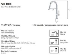 Vòi chậu rửa bát VC 008 – Kéo ra, 2 chế độ nước, xoay 360°