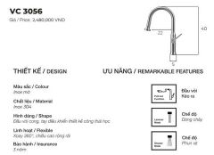 Vòi rửa bát inox 304 nóng lạnh dây rút VC3056 – Tiện nghi & bền bỉ cho căn bếp hiện đại
