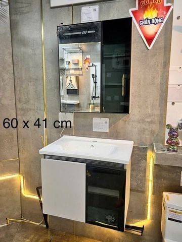 Tủ Lavabo Treo Tường 60x41cm Nhựa PVC – Chậu Sứ Nano Cao Cấp