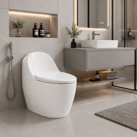 Bồn Cầu Liền Khối LK169 Dáng Trứng – Men Platinum Cao Cấp