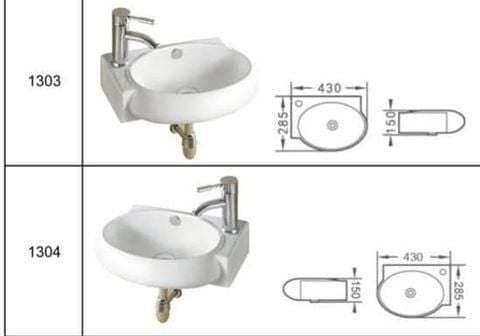 Chậu Rửa Mặt Lắp Góc Phải 43cm – Lavabo Treo Tường Nhỏ Gọn