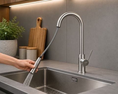 Vòi chậu rửa bát VC3052 Inox 304 | Dây rút linh hoạt, xoay 360°