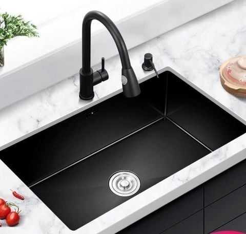 Chậu Rửa Inox 304 Âm Bàn Đá – Mẫu K68x45cm Cao Cấp Nano đen