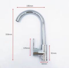 Vòi rửa bát nóng lạnh cần cứng inox 304 mạ crom bền đẹp
