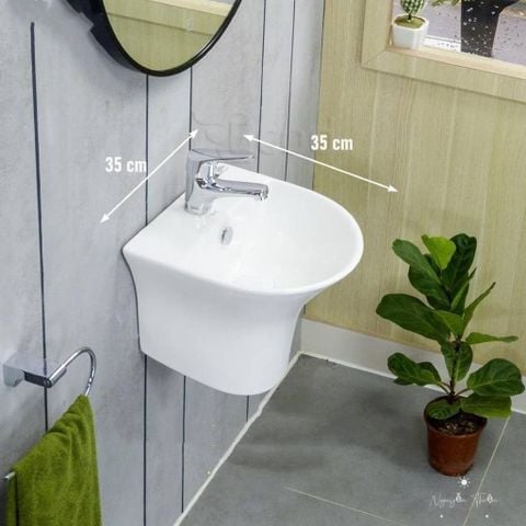 Chậu rửa mặt treo tường nhỏ 35cm – Men nano chống bám, tiết kiệm diện tích