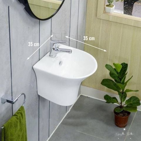 Chậu rửa mặt treo tường nhỏ 35cm – Men nano chống bám, tiết kiệm diện tích