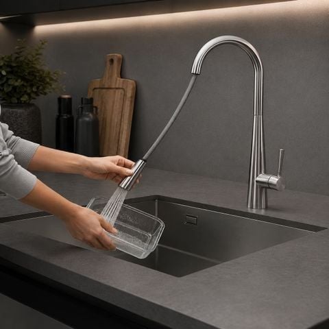 Vòi chậu rửa bát VC3051 Inox 304 | Dây rút linh hoạt, xoay 360°