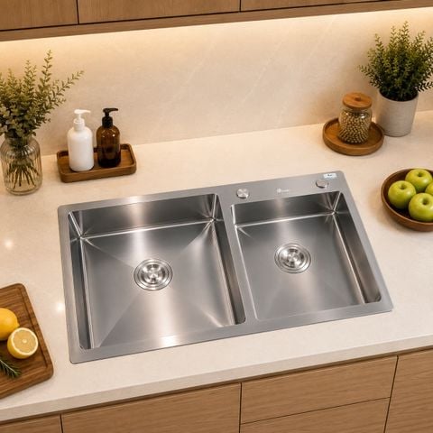 Chậu Rửa Bát Inox 304 Hai Hố Lệch 82x45cm – Sang Trọng, Tiện Nghi Cho Mọi Gian Bếp