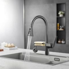 Vòi rửa bát nóng lạnh màu xám VC007 – Dây rút, 3 chế độ nước