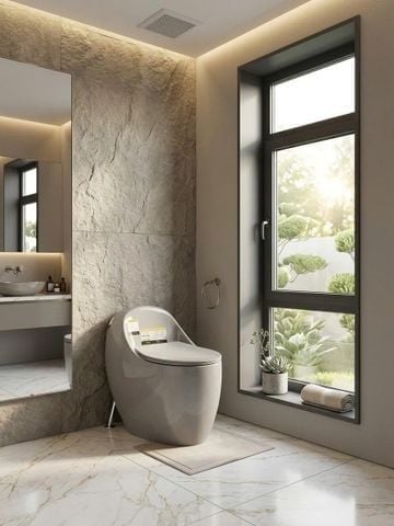 Bồn Cầu Màu Xám Hiện Đại – Xả Xoáy, Men Nano Ceramics