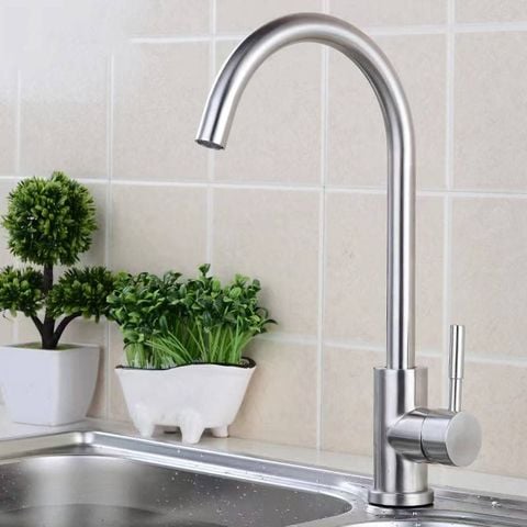 Vòi rửa bát nóng lạnh cần cứng inox 304 thân tròn bền đẹp