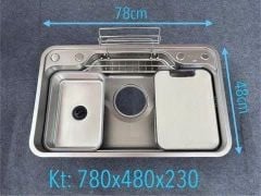Chậu Rửa Bát Inox SUS304 K7848 N304 Cao Cấp 780x480mm