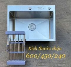 Chậu rửa bát inox SUS 304 đúc 1 hố 60x45x24cm cao cấp