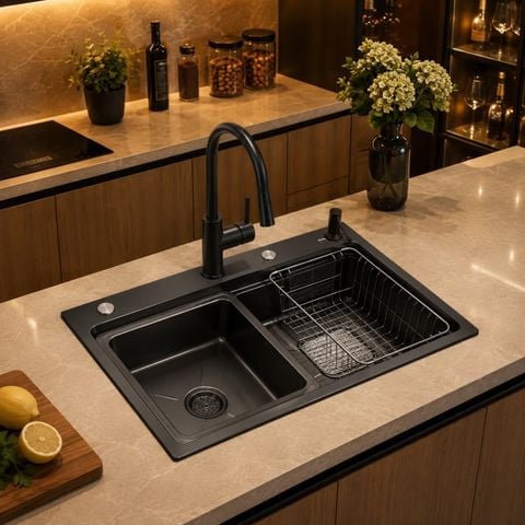 Chậu Rửa Bát 1 Hố Nano Đen CRB 75x48 – Inox 304 Cao Cấp