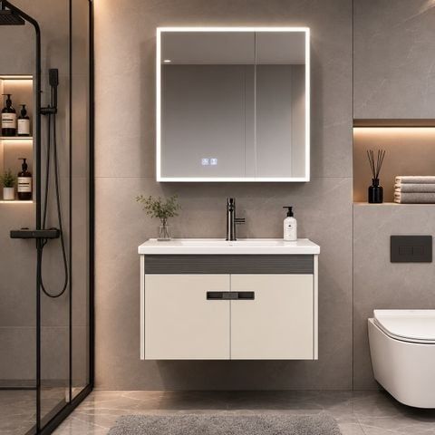 Tủ Chậu Lavabo Treo Tường 60x48 Inox 304 Gương LED