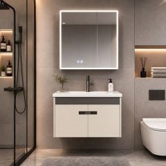 Tủ Chậu Lavabo Treo Tường 60x48 Inox 304 Gương LED
