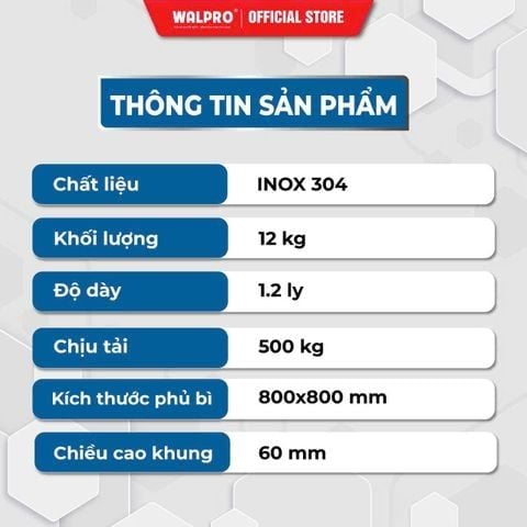 Nắp bể ngầm inox 304 80x80cm có quai xách – Bền chắc, chịu tải 500kg