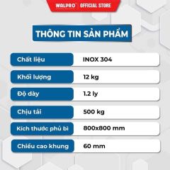 Nắp bể ngầm inox 304 80x80cm có quai xách – Bền chắc, chịu tải 500kg