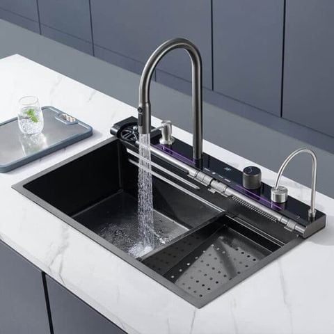 Chậu rửa inox 304 tích hợp LED 75x46cm đa năng thông minh