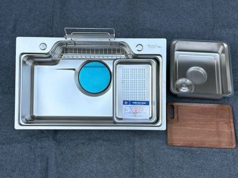 Chậu rửa bát inox 304 cao cấp 78×48 – kèm thớt & khay đa năng, siêu bền