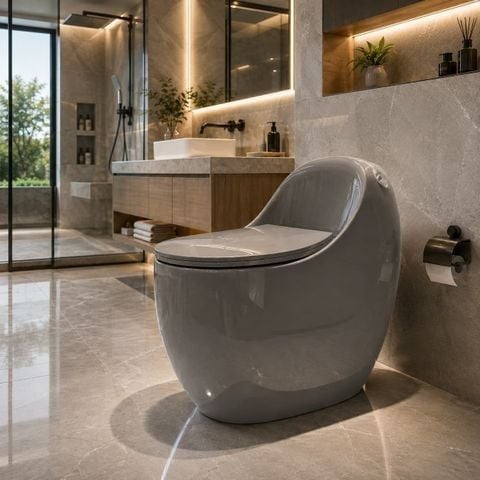 Bồn Cầu Màu Xám Hiện Đại – Xả Xoáy, Men Nano Ceramics
