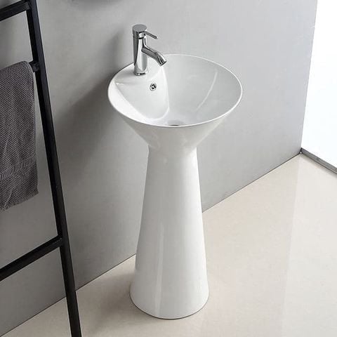 Lavabo Trụ Đứng Hình Nón – Men Nano Trắng, Sang Trọng Tối Giản
