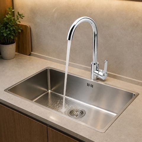 Vòi rửa bát nóng lạnh cần cứng inox 304 mạ crom bền đẹp