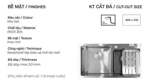 Chậu Rửa Bát Hai Hố Lệch 82x45 Inox 304 - Thiết Kế Bếp Hiện Đại