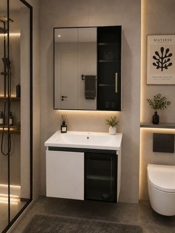 Tủ Lavabo Treo Tường 60x41cm Nhựa PVC – Chậu Sứ Nano Cao Cấp