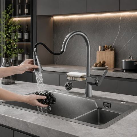 Vòi Rửa Bát VC007 Đồng Thau H59 Dây Rút Cao Cấp