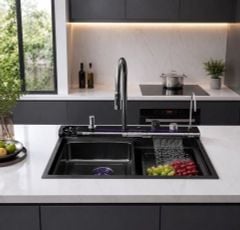 Chậu rửa inox 304 tích hợp LED 75x46cm đa năng thông minh