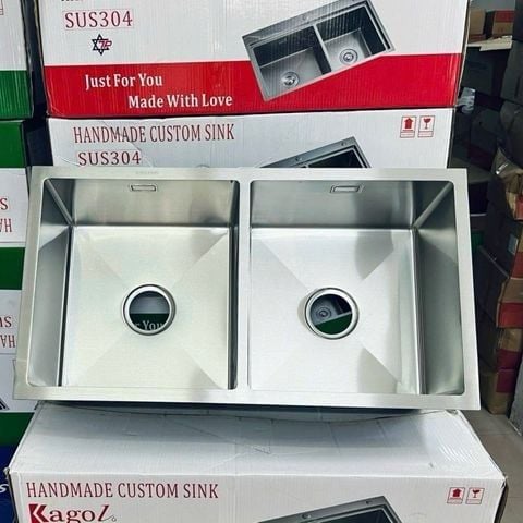 Chậu rửa bát lắp âm bàn đôi 82x45cm Inox SUS304 – Sang trọng, bền đẹp