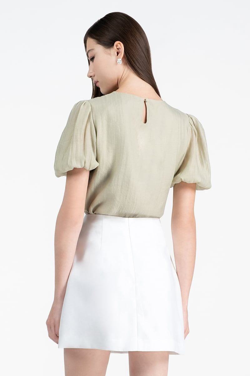  Áo blouse tay phồng nhún nơ FWBL25FH06G 