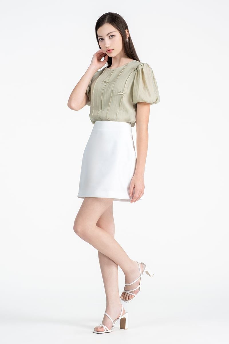  Áo blouse tay phồng nhún nơ FWBL25FH06G 