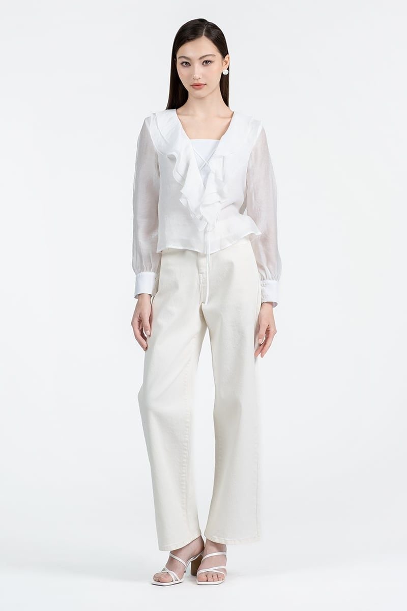  Áo Blouse Cổ V Phối Bèo - FWBL26SS03C 