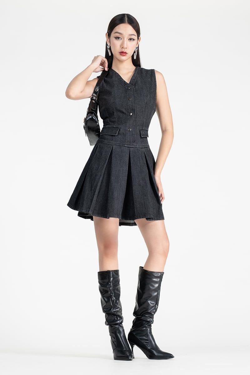  Đầm Denim Dáng Xếp Ly Cá Tính – FWDR25FH02C-J 