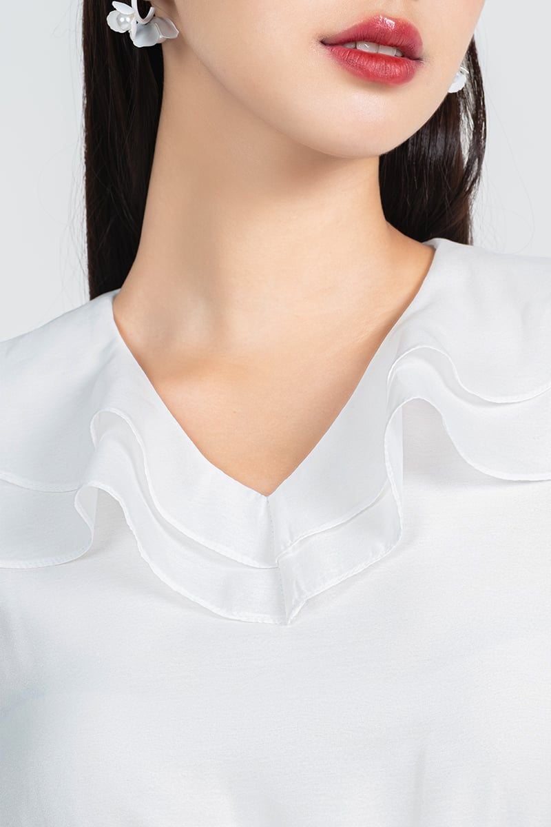  Đầm Voan Tay Dài Phối Bèo – FWDR25FH18G 