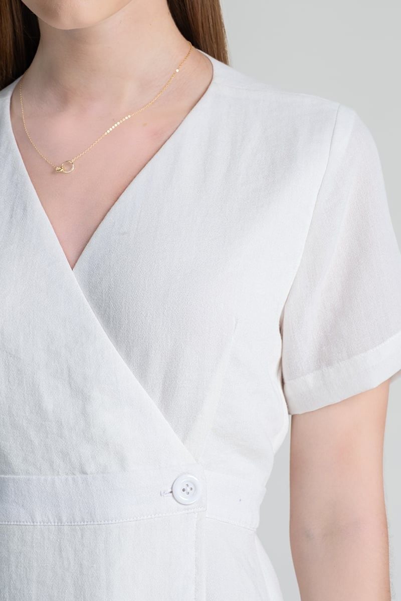  Đầm Trắng Dáng Wrap Cổ Tim FWDR25SS17C 