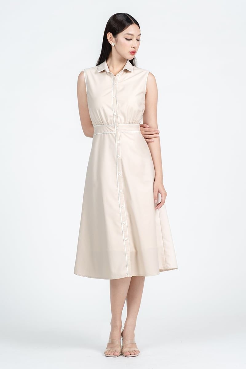  Đầm Sơ Mi Dáng Midi Thắt Eo – FWDR25SS27C 